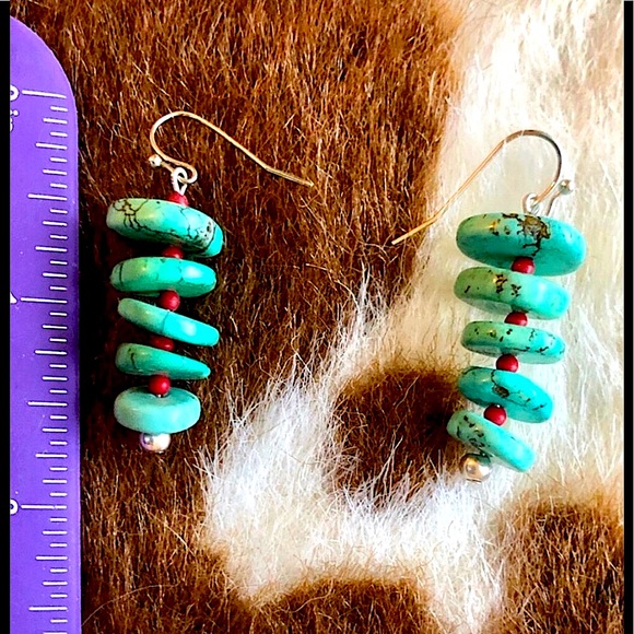 CowgirlZ at HEART Jewelry - SLEEPING BEAUTY TURQUOISE FLAT BEAD EARRINGS SMALL CORAL BEADS ARTISAN  …